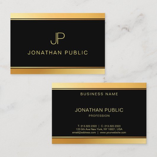 黒い金ゴールドのモノグラムのテンプレートの魅力のモダンのエリート 名刺 (正面/裏面)