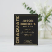 黒い金ゴールドの卒業への招待 案内ポストカード (スタンド正面)