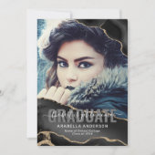 黒い金ゴールドの卒業写真 案内状 (正面)