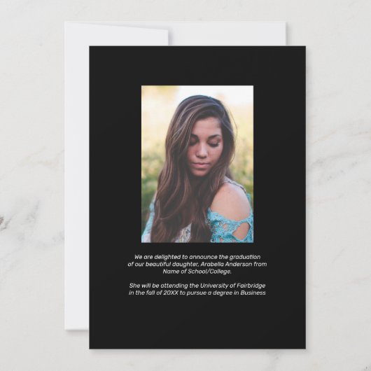 黒い金ゴールドの卒業写真 案内状 (裏面)