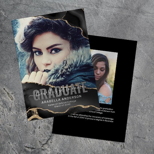 黒い金ゴールドの卒業写真 案内状