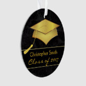黒い金ゴールドの卒業生の帽子-卒業の写真のギフト オーナメント (正面)