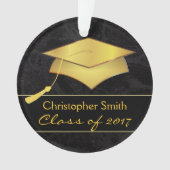 黒い金ゴールドの卒業生の帽子-卒業の写真のギフト オーナメント (正面)