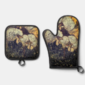 黒い金ゴールドの回転パタ素朴ーン 鍋つかみ&鍋敷きセット (正面)