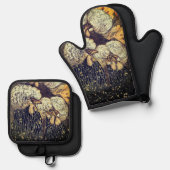 黒い金ゴールドの回転パタ素朴ーン 鍋つかみ&鍋敷きセット (正面/裏面)