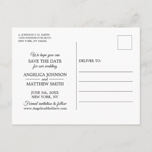 黒い金ゴールドの月桂樹のモノグラムの保存日付の結婚式 案内ポストカード (裏面)