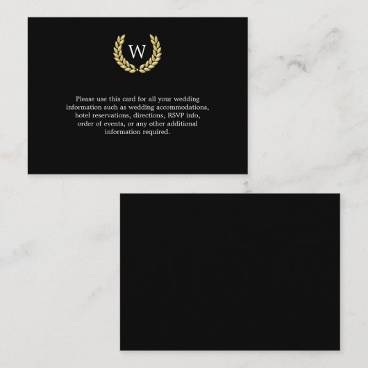 黒い金ゴールドの月桂樹の結婚式の詳細情報 エンクロージャーカード (正面/裏面)