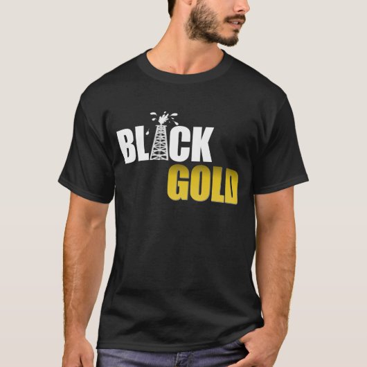 黒い金ゴールドの油 Tシャツ (正面)