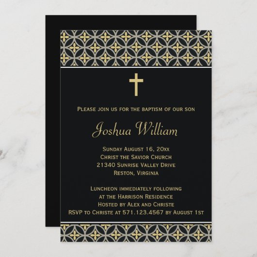 黒い金ゴールドの洗礼の《キリスト教》洗礼式や命名式の招待状 招待状 (正面/裏面)