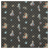 黒い金ゴールドの点の不思議の国のキャラクターのアリス ファブリック (見本)