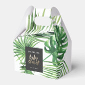 黒い金ゴールドの熱帯の葉モダンの赤ちゃんシャワー フェイバーボックス (裏面サイド)