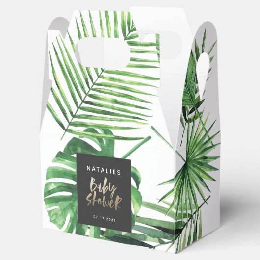 黒い金ゴールドの熱帯の葉モダンの赤ちゃんシャワー フェイバーボックス (オープン)