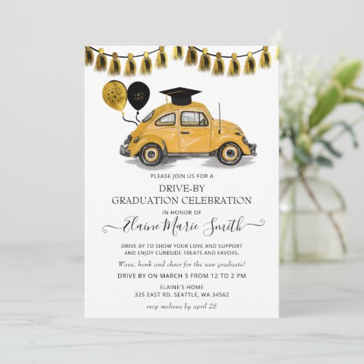 黒い金ゴールドの甲虫の風船が卒業して運転 招待状 (スタンド正面)