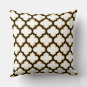 黒い金ゴールドの白いクローバーの格子垣の枕 クッション (裏面)