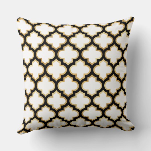 黒い金ゴールドの白いクローバーの格子垣の枕 クッション (裏面)