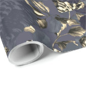 黒い金ゴールドの白くモダンなヴィンテージの花柄Toile ラッピングペーパー (ロールコーナー)