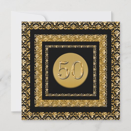 黒い金ゴールドの第50誕生日"どのイベント"でも 招待状 (正面)