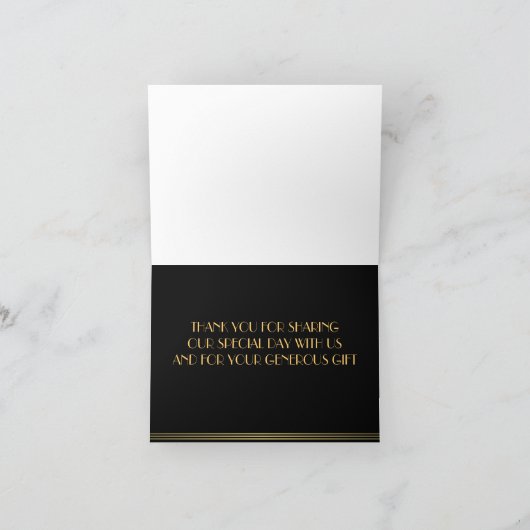 黒い金ゴールドの素晴らしいGatsbyの結婚式のサンキューカード サンキューカード (内部)