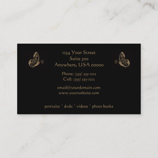 黒い金ゴールドの線条細工の蝶名刺 名刺 (裏面)
