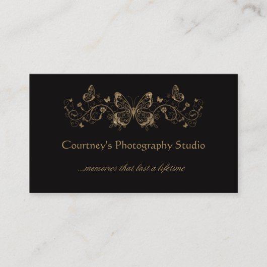 黒い金ゴールドの線条細工の蝶名刺 名刺 (正面)