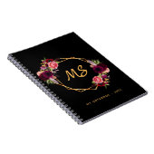 黒い金ゴールドの花ジオメトリックバーガンディーモノグラム ノートブック (右側)