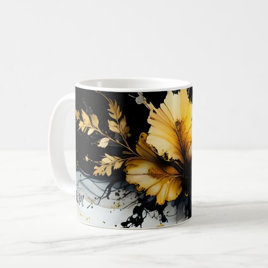 黒い金ゴールドの花大理石 コーヒーマグカップ (正面左)