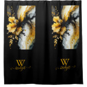 黒い金ゴールドの花大理石 シャワーカーテン (正面)