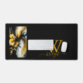 黒い金ゴールドの花大理石 デスクマット (キーボード&マウス)