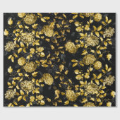 黒い金ゴールドの花柄Toile ラッピングペーパー (フラット)