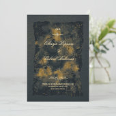 黒い金ゴールドの花、水色テクスチャ紙Wedd 招待状 (スタンド正面)