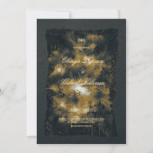 黒い金ゴールドの花、水色テクスチャ紙Wedd 招待状 (正面)