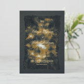 黒い金ゴールドの花、水色テクスチャ紙Wedd 招待状 (スタンド正面)