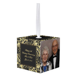 黒い金ゴールドの華麗さ第50の結婚記念日 キューブオーナメント