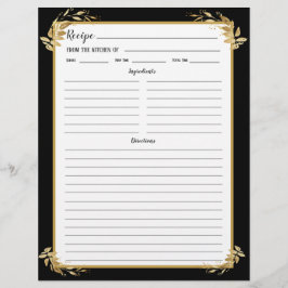 黒い金ゴールドの葉のレシピバインダーページ
