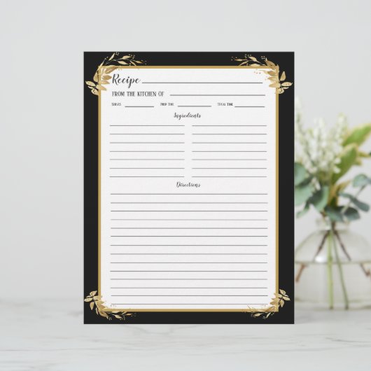 黒い金ゴールドの葉のレシピバインダーページ (スタンド正面)