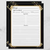 黒い金ゴールドの葉のレシピバインダーページ (正面/裏面)