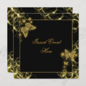 黒い金ゴールドの蝶の渦巻エレガントき 招待状 (正面/裏面)