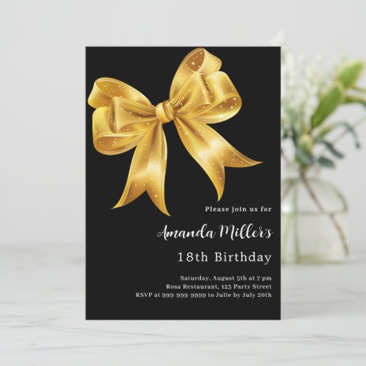 黒い金ゴールドの誕生日 招待状 (スタンド正面)