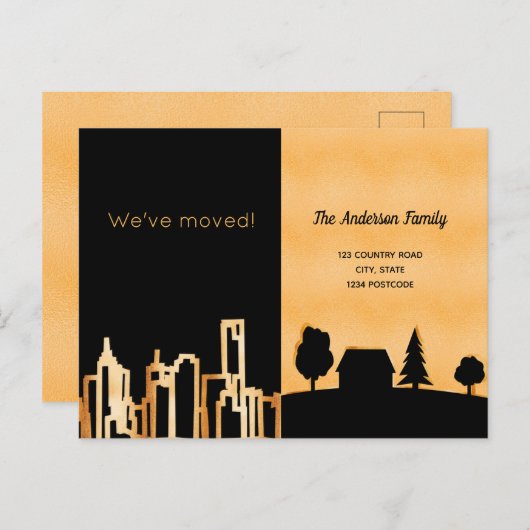 黒い金ゴールドの都市の国の私たちは発表を移動 案内ポストカード (正面/裏面)