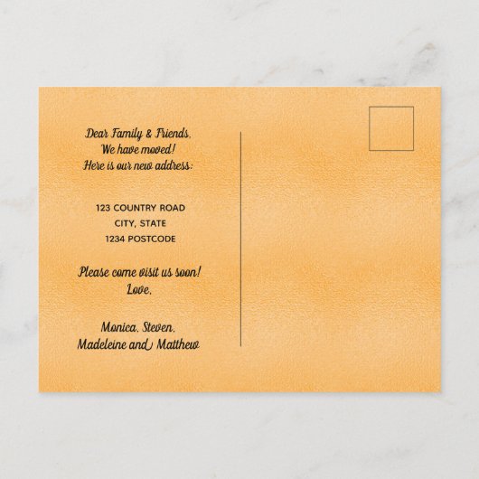 黒い金ゴールドの都市の国の私たちは発表を移動 案内ポストカード (裏面)