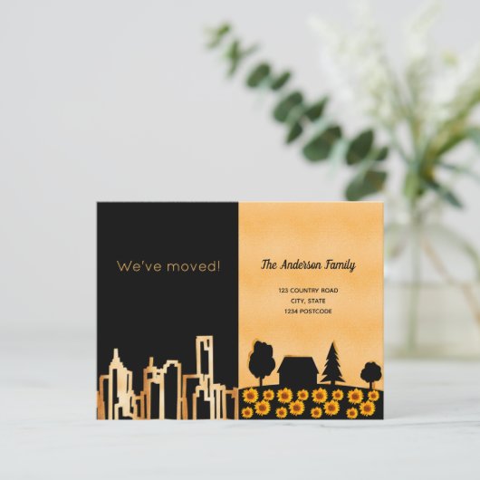 黒い金ゴールドの都市の国の私たちは発表を移動 案内ポストカード (スタンド正面)