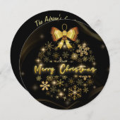黒い金ゴールドの雪の輝く光のクリスマスボール シーズンカード (正面/裏面)