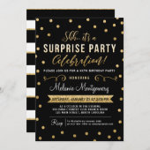 黒い金ゴールドの驚きの誕生日のパーティの招待状 招待状 (正面/裏面)