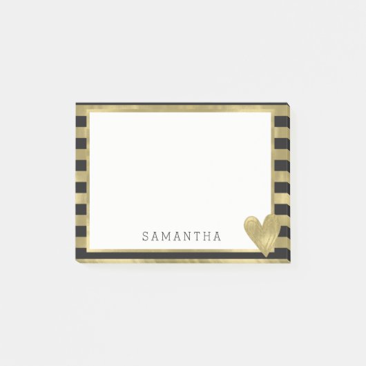 黒い金ゴールドの魅力はパーソナライズなハートと縞で飾ります ポストイット (正面)