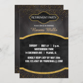 黒い金ゴールドの黒板の先生の退職パーティー 招待状 (正面/裏面)