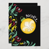 黒い金ゴールドの（紋章の）フラ・ダ・リのクリスマスのパーティの招待状 招待状 (正面/裏面)