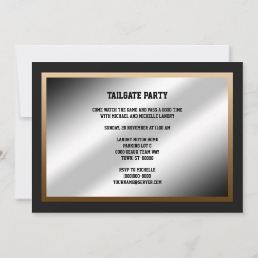 黒い金ゴールドの(紋章の)フラ・ダ・リのテールゲートパーティ 招待状 (裏面)