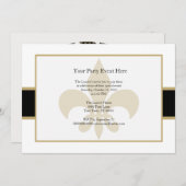 黒い金ゴールドの(紋章の)フラ・ダ・リのパーティーの時間 招待状 (正面/裏面)