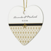 黒い金ゴールドの（紋章の）フラ・ダ・リパターン結婚式 セラミックオーナメント (左)