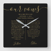 黒い金ゴールドは彼と彼女の結婚誓いを書く スクエア壁時計 (正面)